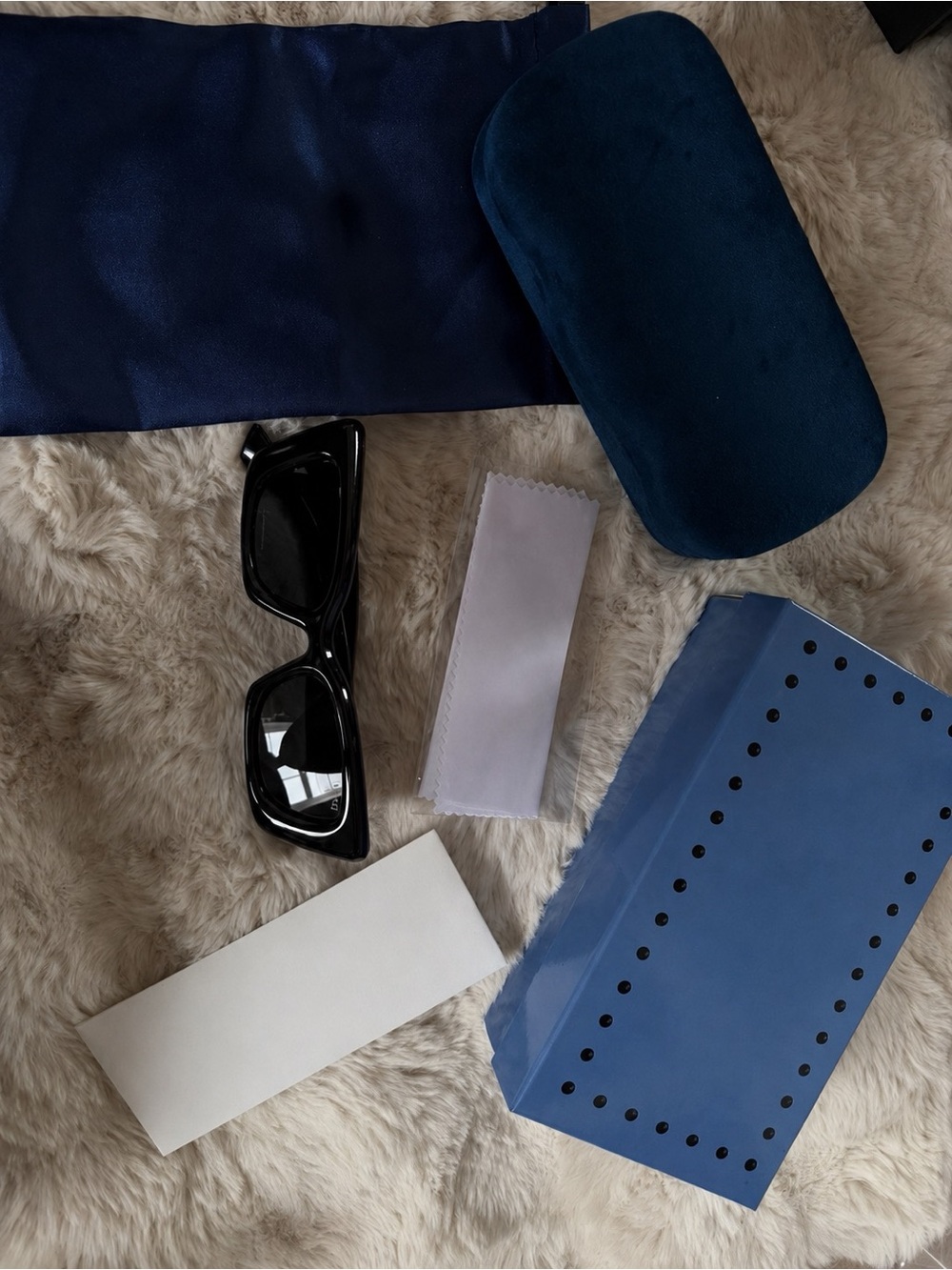 Black Rectangular Sunglasses with Blue Case - women’s Accessories